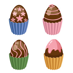 Set of Easter sweets chocolate eggs cupcake. Collection sweet food