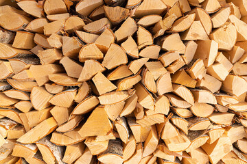 Beautiful background, backdrop or texture of vivid, bright and colorful heap or stack of wood or...