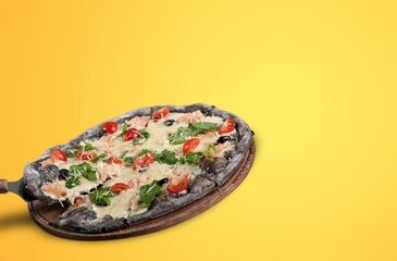 Tasty fresh Pizza dish with cheese on the tray