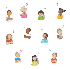 考える多民族の子供たちの素材