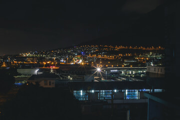 view of the busy city centre at night