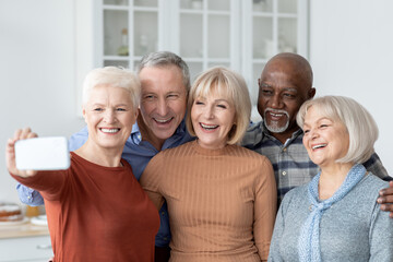Multiracial group of senior people taking selfie