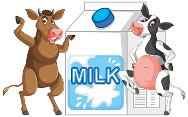 Obraz premium A couple of milk cows standing with a milk box