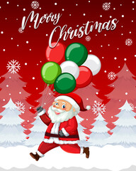 Merry Christmas poster design with Santa Claus holding balloons