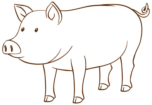 Pig in doodle simple style on white background
