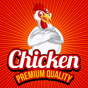 Chicken premium quality banner with white chicken cartoon character