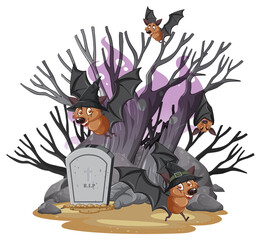 Group of bats in halloween forest