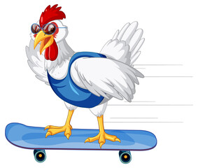 A chicken cartoon character riding on skateboard
