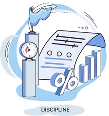 Discipline concept icon. Time management. Working day idea metaphor. Daily affairs of person, indicators of time for work, hobby, study, rest. Fulfillment of planned plans according to regulations