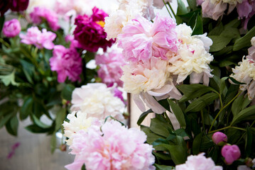 bouquet of pink and white
peonies