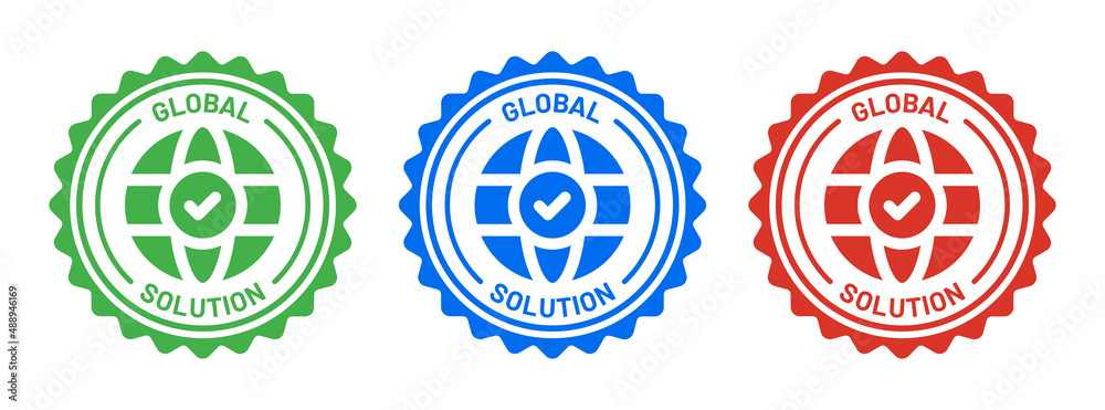 Poster global solution icon set. business management concept