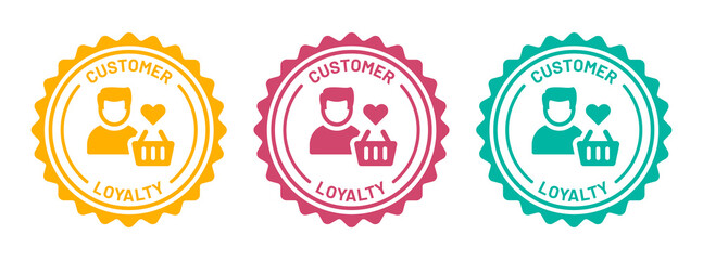 Obraz premium Customer loyalty icon set. Customer satisfaction symbol on badge design.