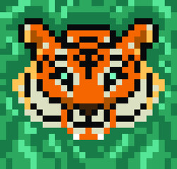 Pixel tiger hunt in thicket