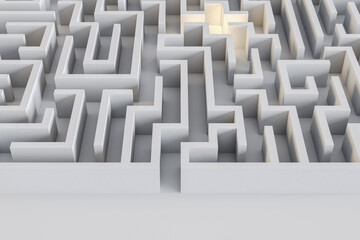 Abstract labyrinth backdrop. Maze and solution, way out concept. 3D Rendering.