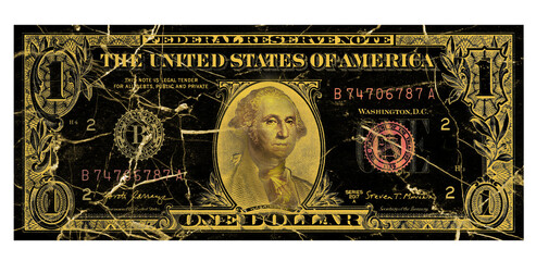 1 Dollar Banknote golden George Washington , U.S. 1 highly detailed dollar banknote money - obrazy, fototapety, plakaty