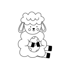 Vector image of cute black and white Easter lamb with egg.