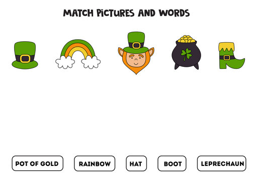 Matching game. Match pictures with Saint Patrick day elements.