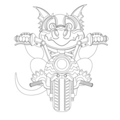 The biker dragon coloring book. Vector illustration of a tiger motorcyclist.
