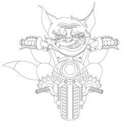Fox biker coloring book. Vector illustration on a white background.