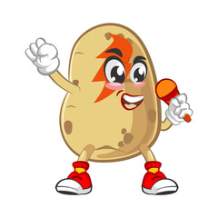 vector illustration of cute potato mascot character singing rock and roll popstars