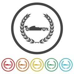 Racing car ring icon, color set