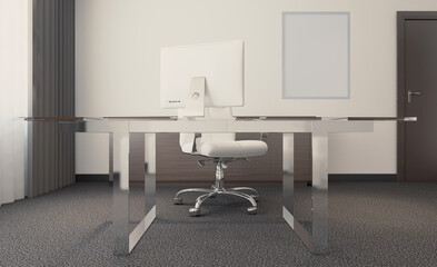 Modern office building interior. 3D rendering.. Mockup.   Empty paintings