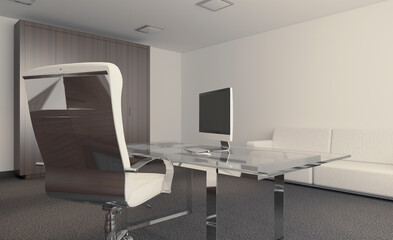 Open space office interior with like conference room. Mockup. 3D rendering.