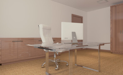 Open space office interior with like conference room. Mockup. 3D rendering.