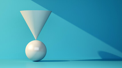white cone balances on sphere