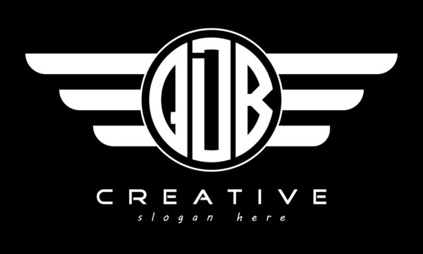 QDB three letter monogram type letter logo with wings vector template.