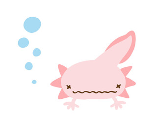 かわいいウーパールーパーとあぶく／手描きイラスト素材