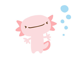 かわいいウーパールーパーとあぶく／手描きイラスト素材