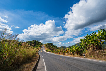 Fototapeta na wymiar Beautiful road on the mountain in nan city thailand.Nan is a rural province in northern Thailand bordering Laos