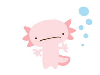 かわいいウーパールーパーとあぶく／手描きイラスト素材