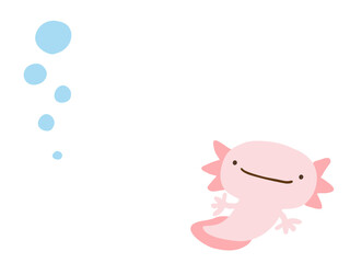 かわいいウーパールーパーとあぶく／手描きイラスト素材