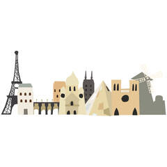 France cityscape vector illustration in flat color design