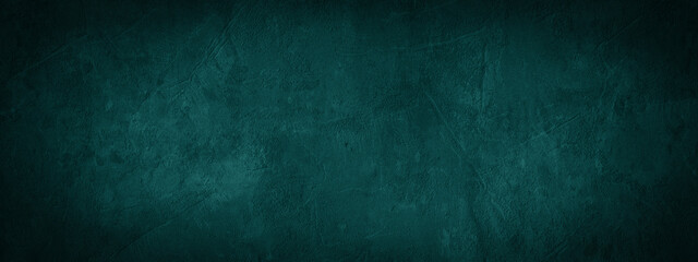 Dark green colored grunge old aged retro vintage stone concrete cement blackboard chalkboard wall floor texture, with cracks - Abstract  background banner panorama pattern design template