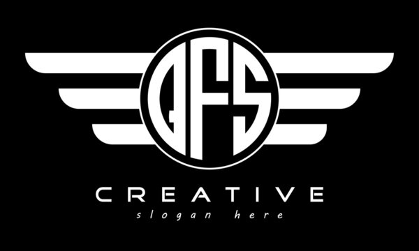 QFS three letter monogram type letter logo with wings vector template.