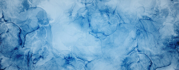 Creative Digital Alcohol Technique Trendy Fluid Blue with Midnight Blue Colors Abstract Background...