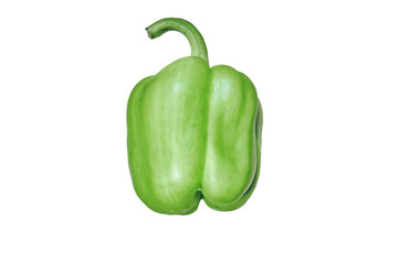Green whole pepper on a white isolated background close-up. Hot and sweet pepper, a variety of pepper varieties, vegetable