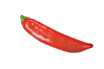 Red whole elongated pepper, on a white isolated background. Hot or sweet vegetable pepper. Close-up
