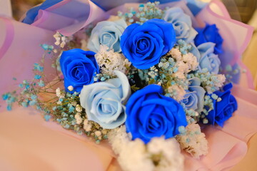 wedding bouquet of blue roses