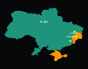 ukraine map, conflict, vector illustration 
