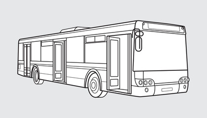 Black outline transport illustration, bus front image on white background. Vector design object - obrazy, fototapety, plakaty