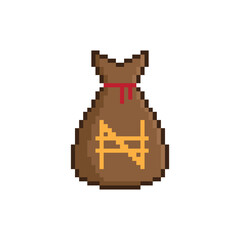 Fototapeta premium pixel Money bag Nigerian Naira vector icon sign for 8 bit game