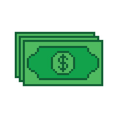pixel dollar  bill icon vector  sign for 8 bit game
