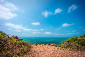 Khao Bo Toei Viewpoint on mountaintop nearby sea of Thai Gulf. It is at Khung Kraben Wildlife Reserve area in Chanthaburi, Thailand, Southeast Asia.