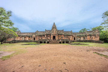 Prasat Phanom Rung view from The Front Yard at Phanom Rung Historical Park. It is is a Hindu Khmer Empire temple and located in Buriram Province, the Isan region of Thailand, Southeast Asia.