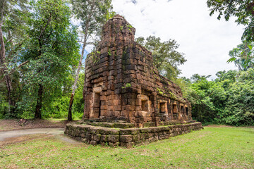 Diagonal view of Prasat Ta Muean. It is The Chapel for the rest house with Ancient Khmer Art of Bayon Style.