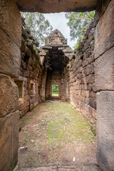 Front entrance of Prasat Ta Muean. It is The Chapel for the rest house with Ancient Khmer Art of Bayon Style.